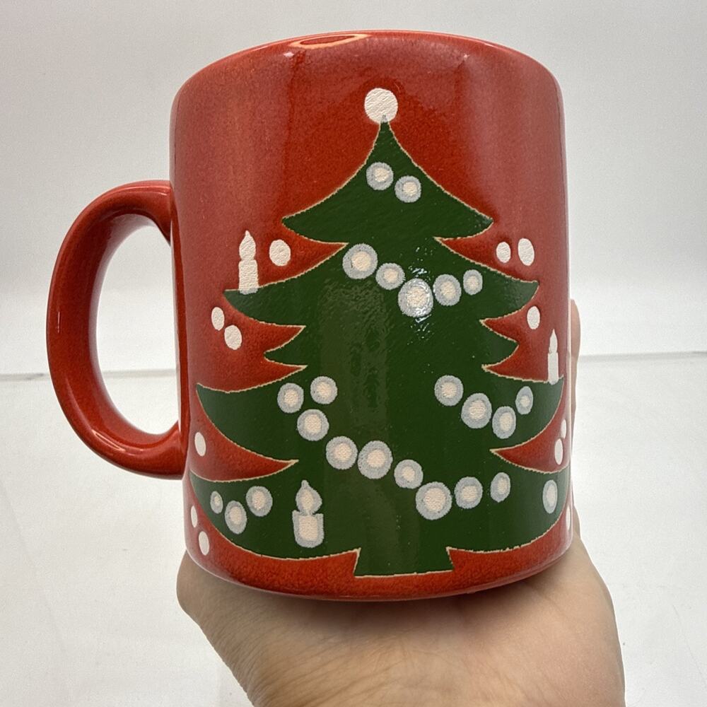 Waechtersbach CHRISTMAS TREE Mug Cup 12oz Red Green W Germany Holiday Coffee Cup
